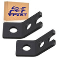 Set of black metal mounting brackets with large circular holes and curved ends