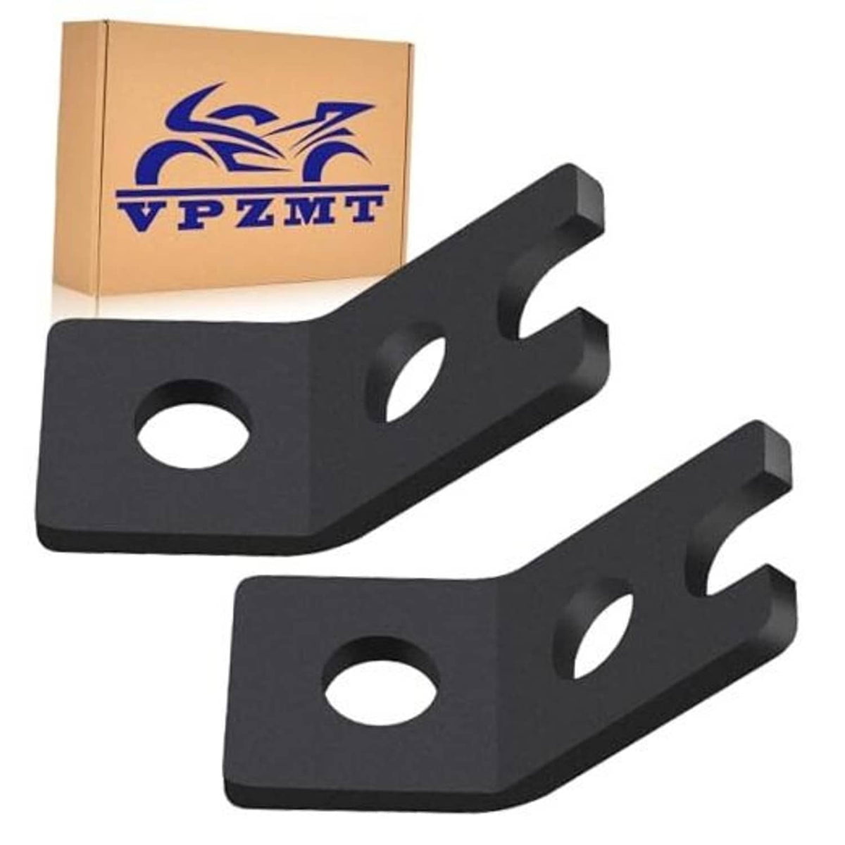 Set of black metal mounting brackets with large circular holes and curved ends