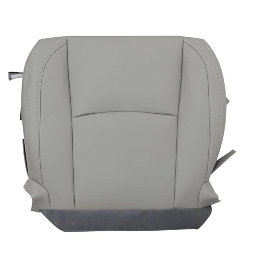 Gray leather seat cover with stitched seams and central cushion panel