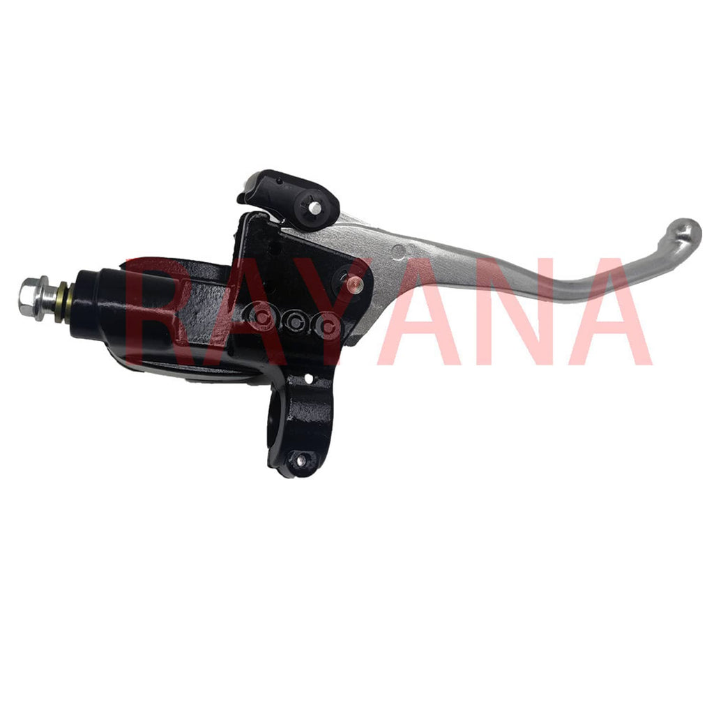 Brake master cylinder with lever, black body, and visible hydraulic fitting