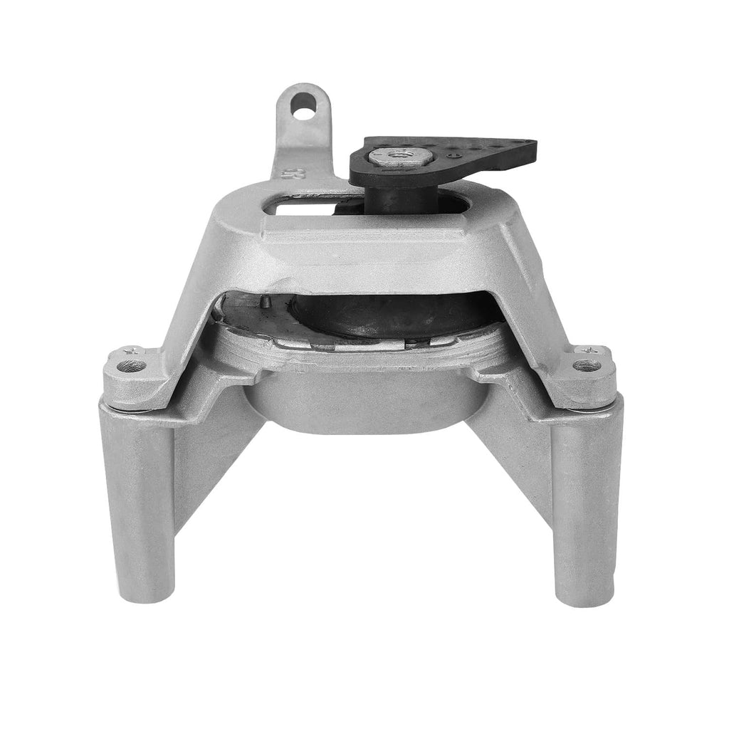 Engine mount with black rubber bushing and silver metal support legs