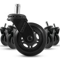 Black office chair wheel set, five caster wheels with metal stem