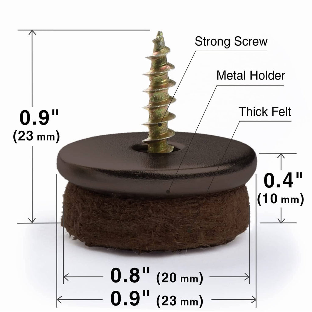 Brown round felt furniture pad with screw, 0.8 in diameter and 0.4 in thick