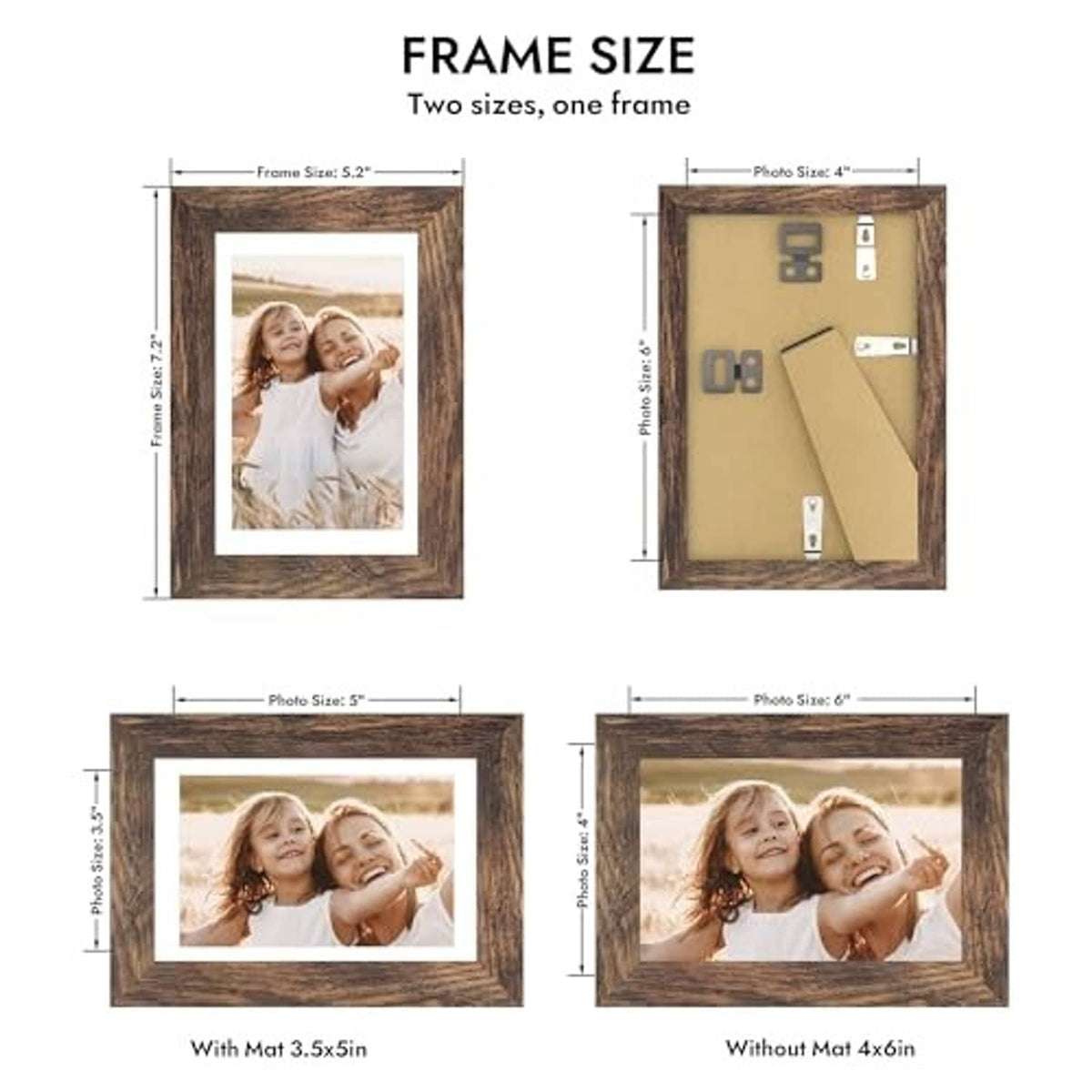 Rustic brown picture frame size: 4x6 photo with mat for 3.5x5