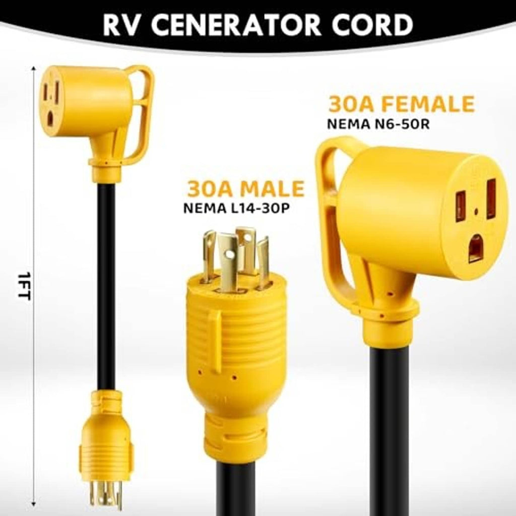 NEMA twist-lock adapter cord with yellow plug ends and black cable