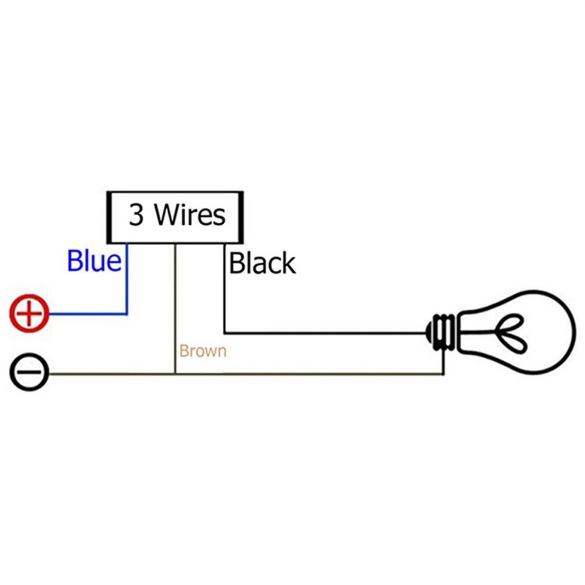 3-wire wiring diagram for momentary LED switch with blue, black, and brown leads