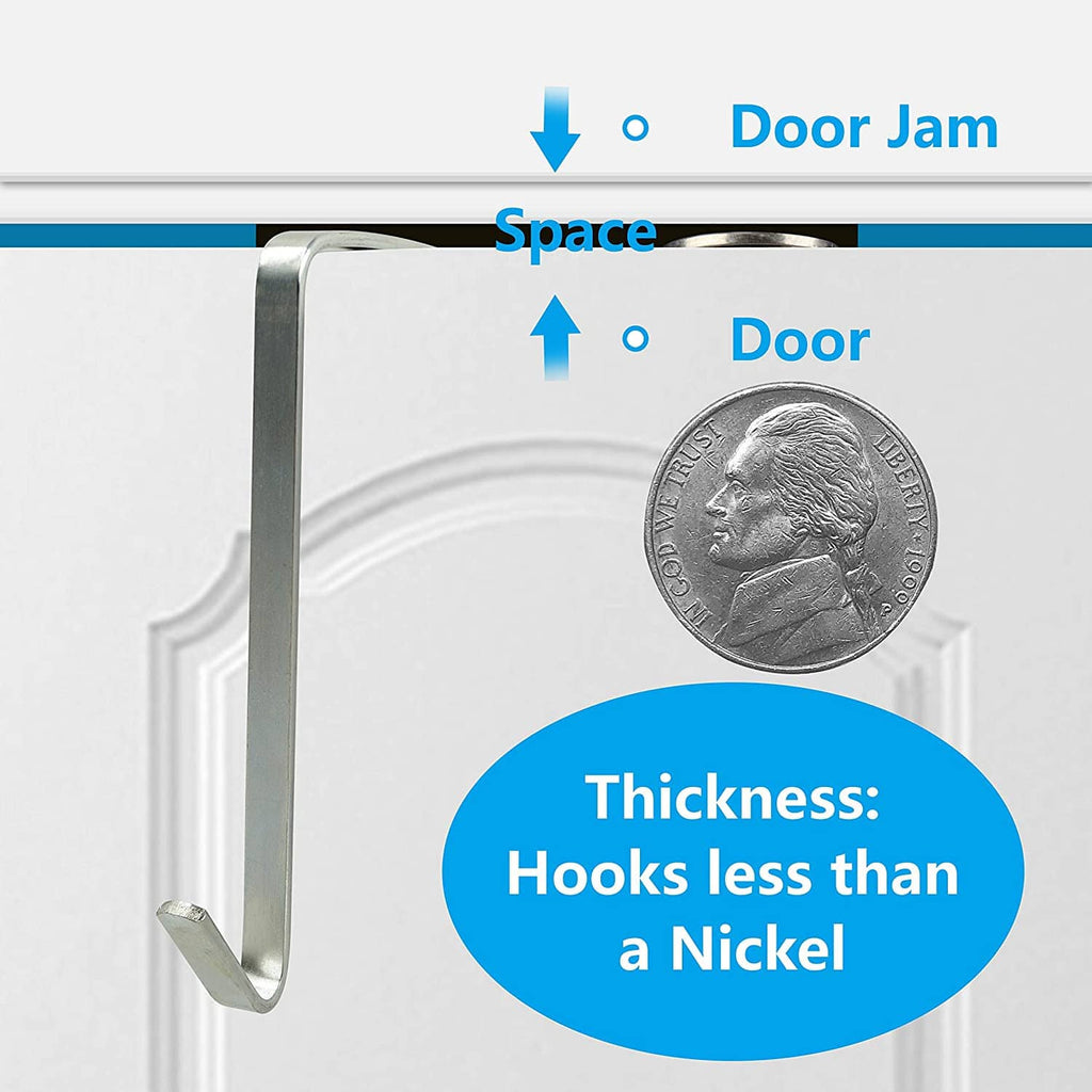 Over-the-door metal hook hanger featuring a raised curved hook for secure door fit