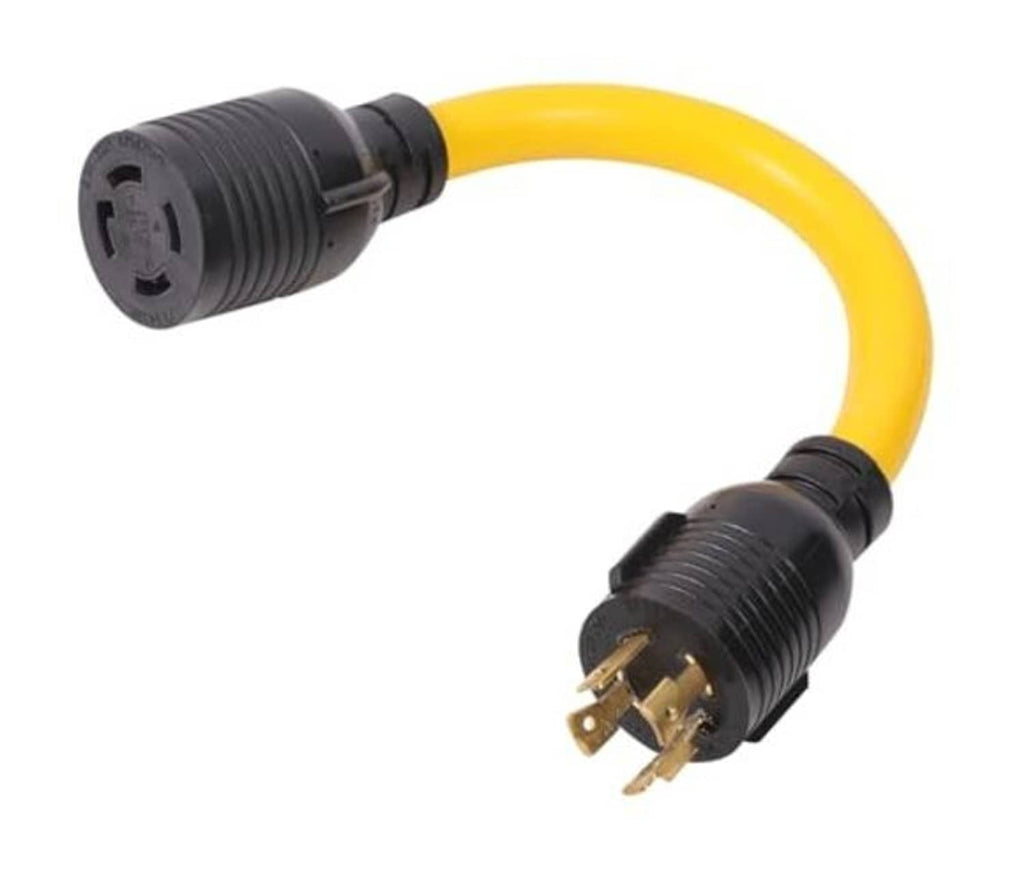 Twist-lock 4-prong plug adapter with yellow cable, 4-prong male and female ends