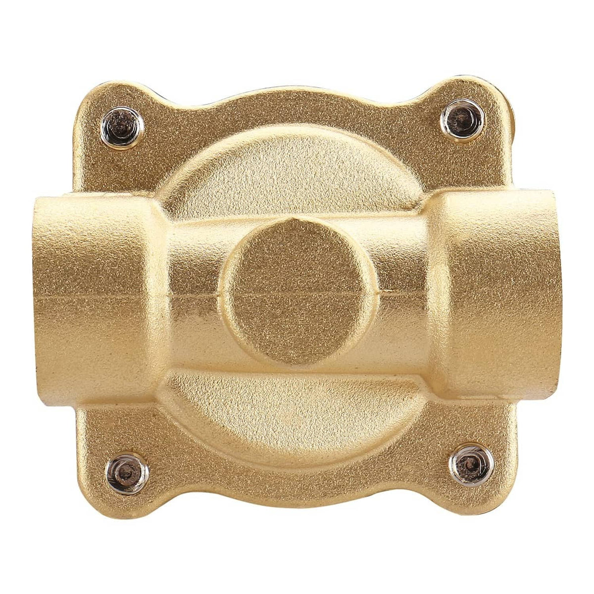 Brass electric solenoid valve body with four mounting holes and central port
