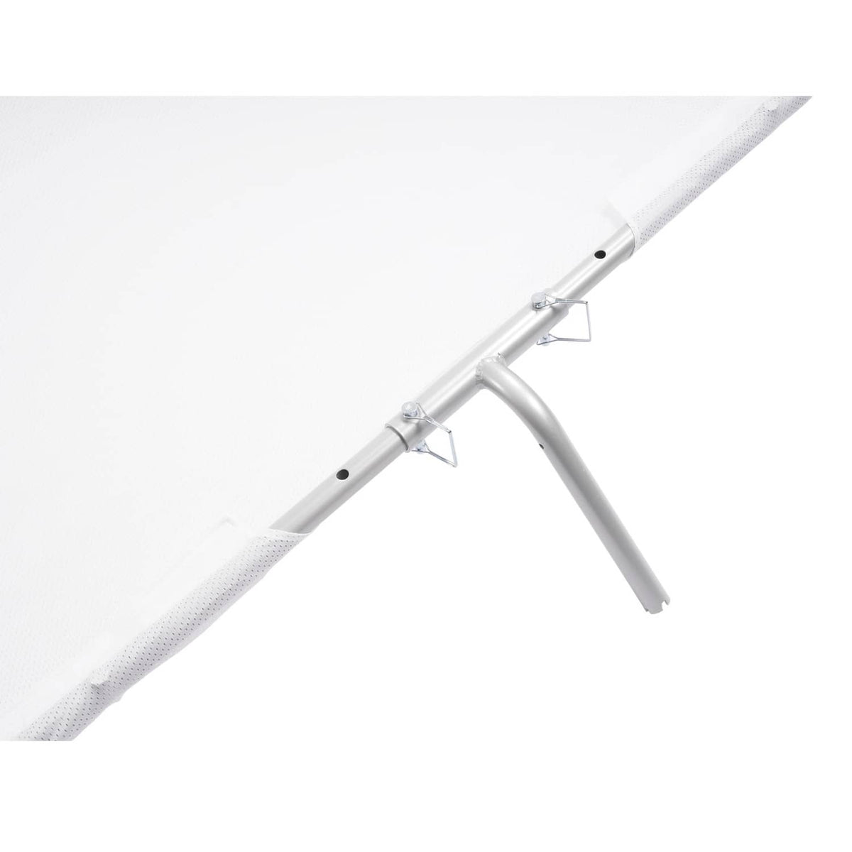 Aluminum pole bracket and support struts for white boat sun shade mesh