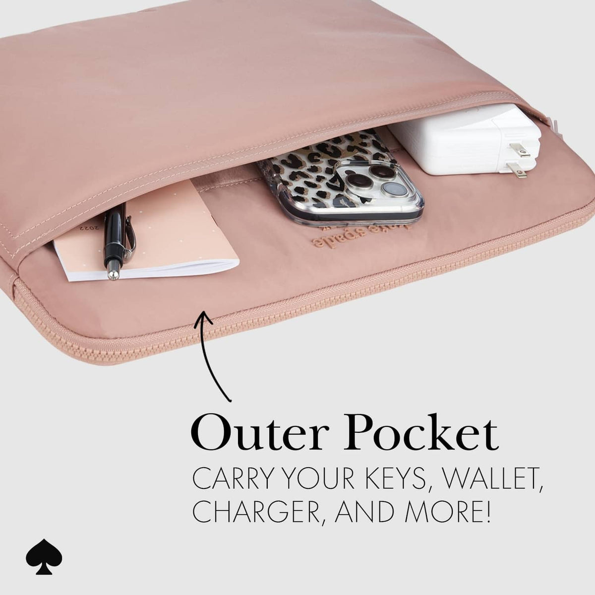 Rose laptop sleeve open view with outer front pocket and plush-lined interior