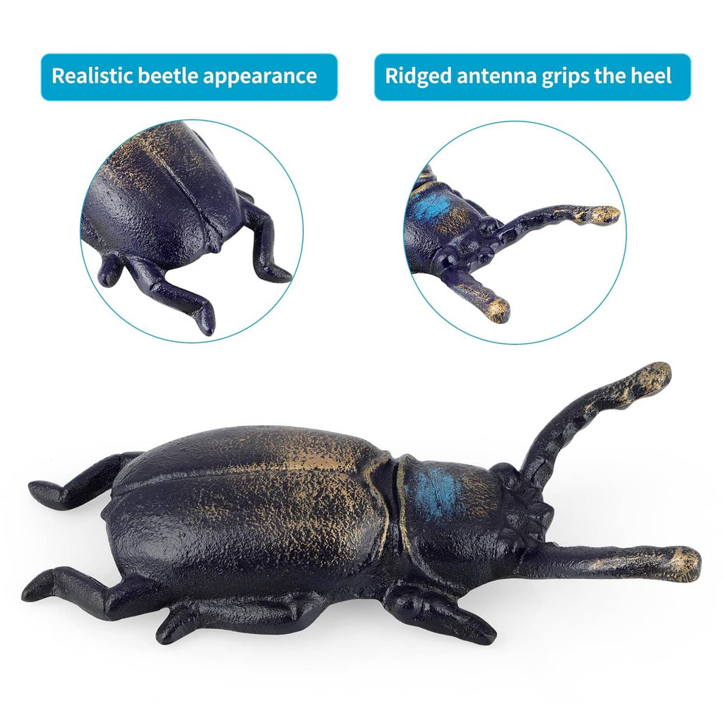 Cast iron beetle boot jack with realistic body texture and ridged antenna grip