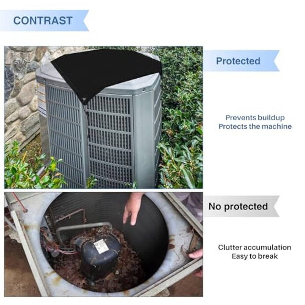 Black AC unit cover comparison: covered compressor top vs uncovered unit base