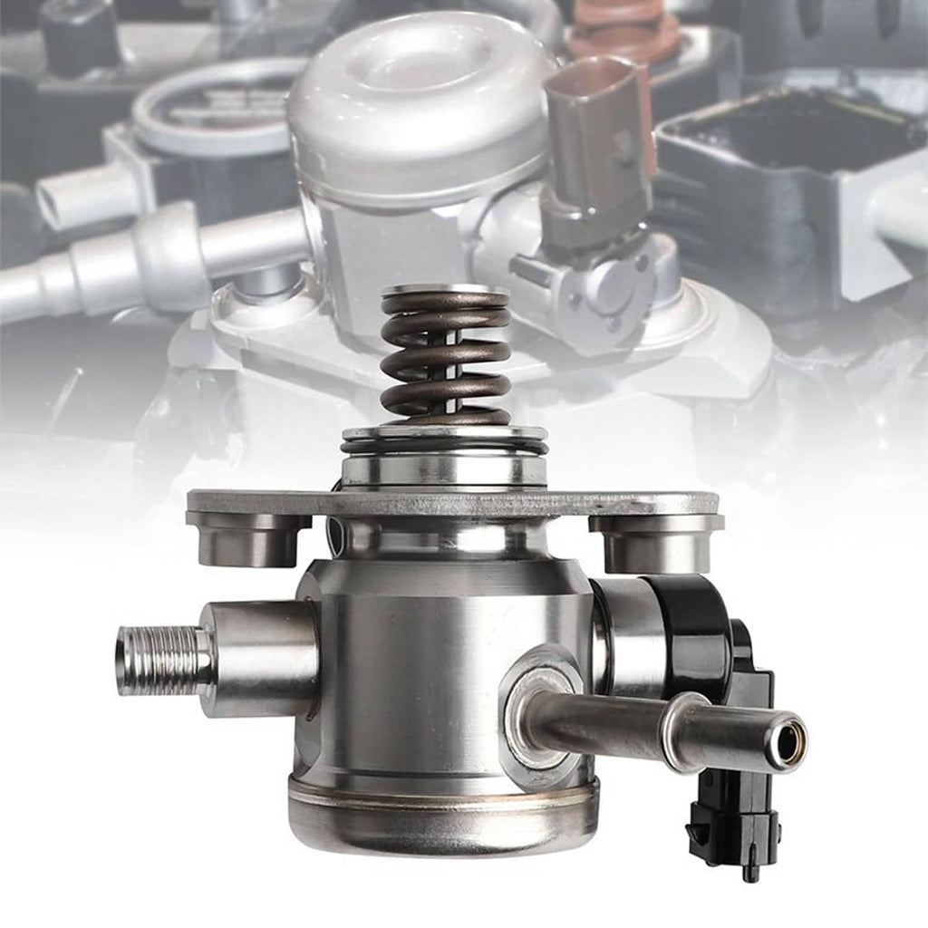 High-pressure fuel pump with metal housing and coil spring shown from front view