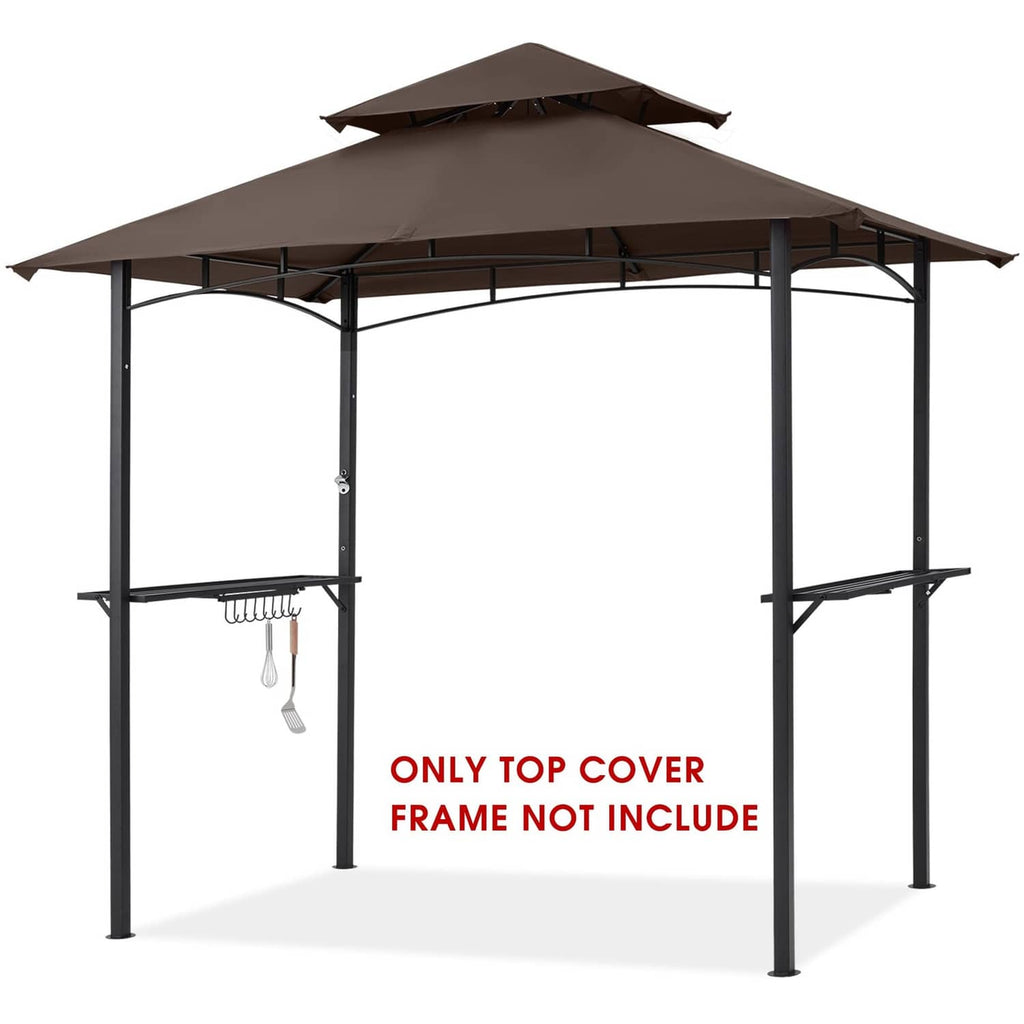 Brown replacement canopy top on grill gazebo frame with side accessory bar
