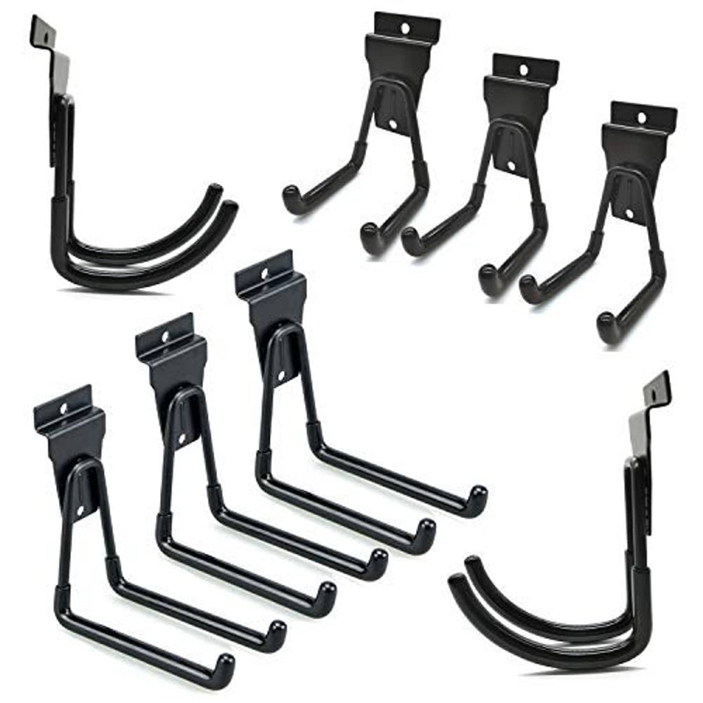 Set of black slatwall hooks with double arms and curved base, 8-pack