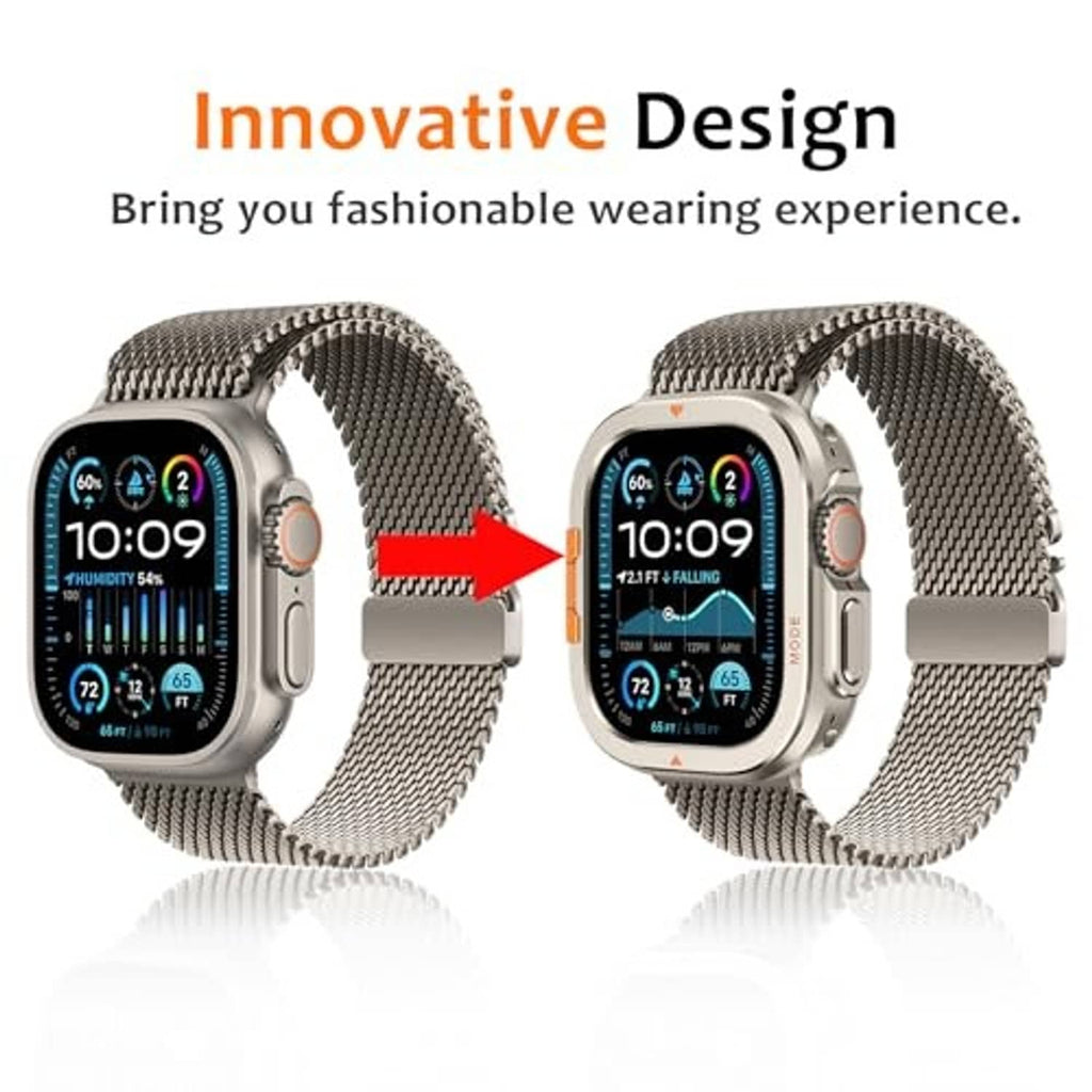 Metal case frame for 49mm Apple Watch Ultra with secure fit over watch edges