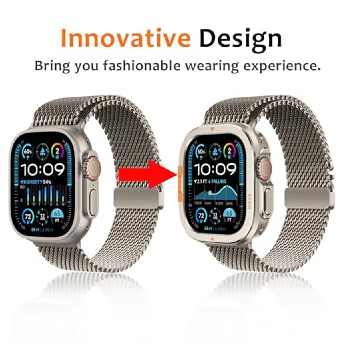 Metal case frame for 49mm Apple Watch Ultra with secure fit over watch edges