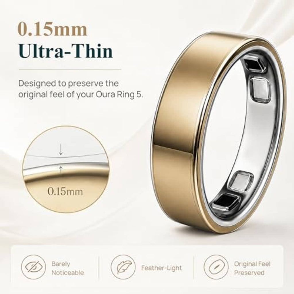 0.15mm ultra-thin clear protective film shown on a gold-toned smart ring