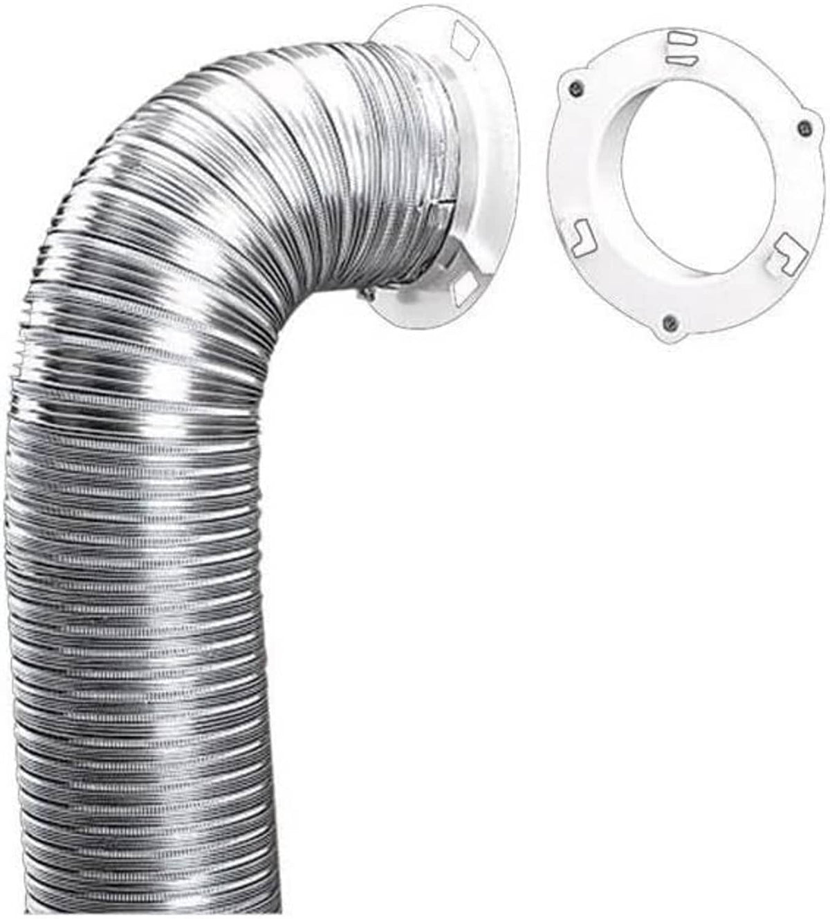 Ribbed metal dryer vent hose with white quick-release connector plate for 4 in fitting