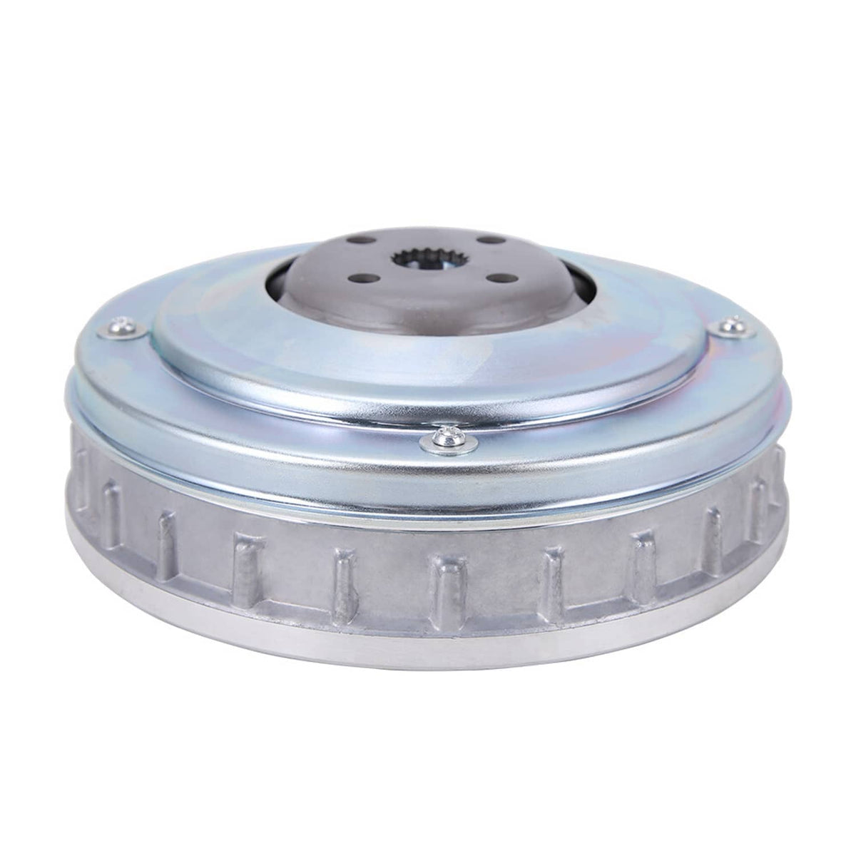 Silver sliding sheave cover with bolt details and top center drive opening
