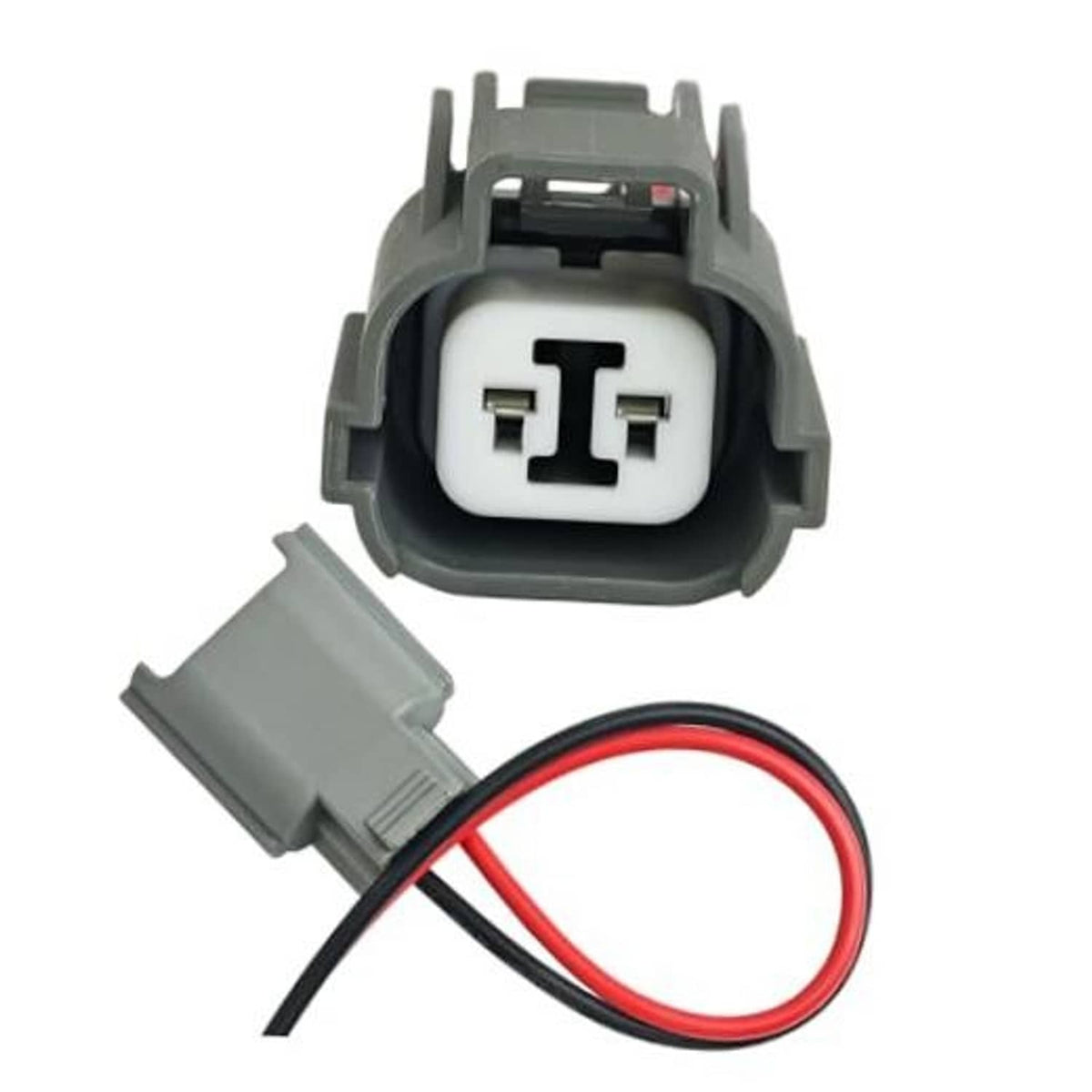 2-pin HID ballast power connector pigtail with gray housing and red/black wires