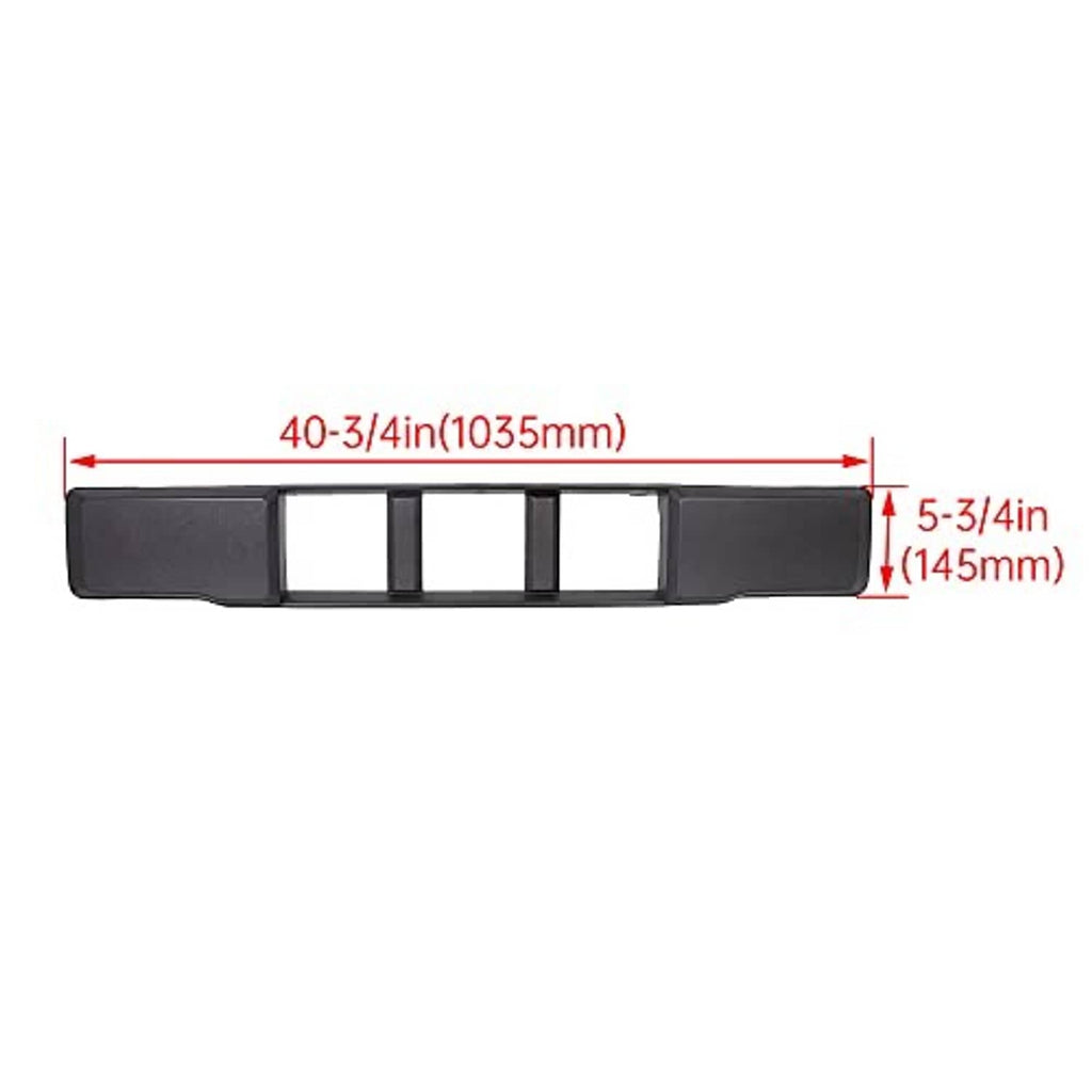 Black lower grille insert with four center vertical bars and outer end caps