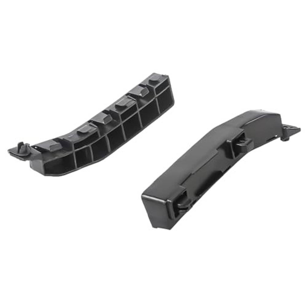 Front bumper bracket retainer pair, black plastic clips and slots, left and right