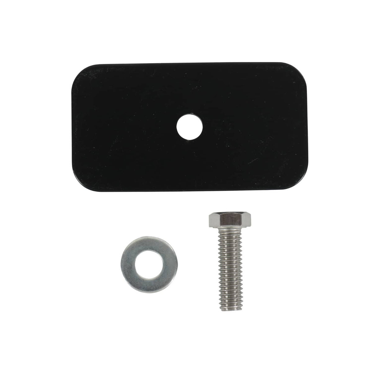 Black mounting plate with hole, bolt, and washer for drum tester