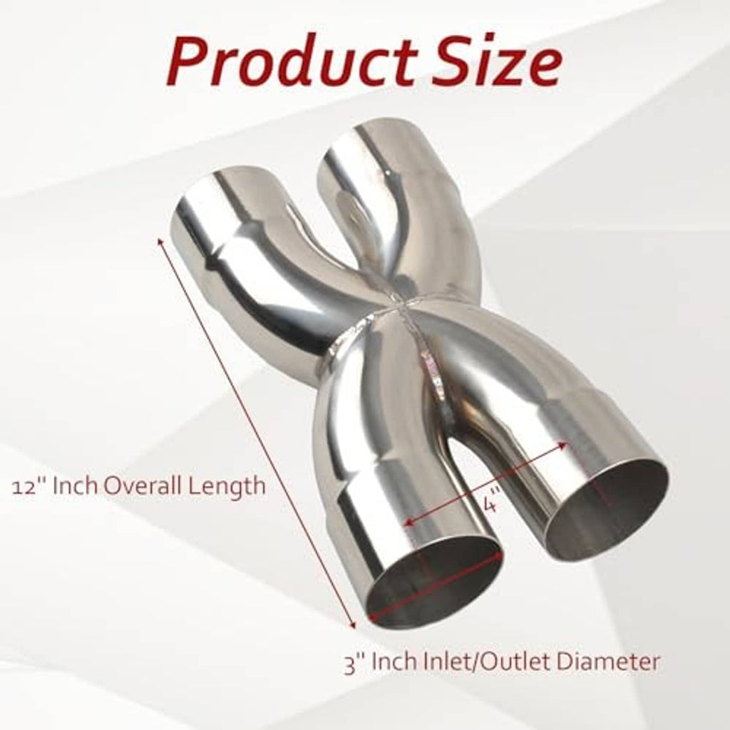 Stainless steel X-crossover exhaust pipe, 12 in overall, 3 in inlet/outlet