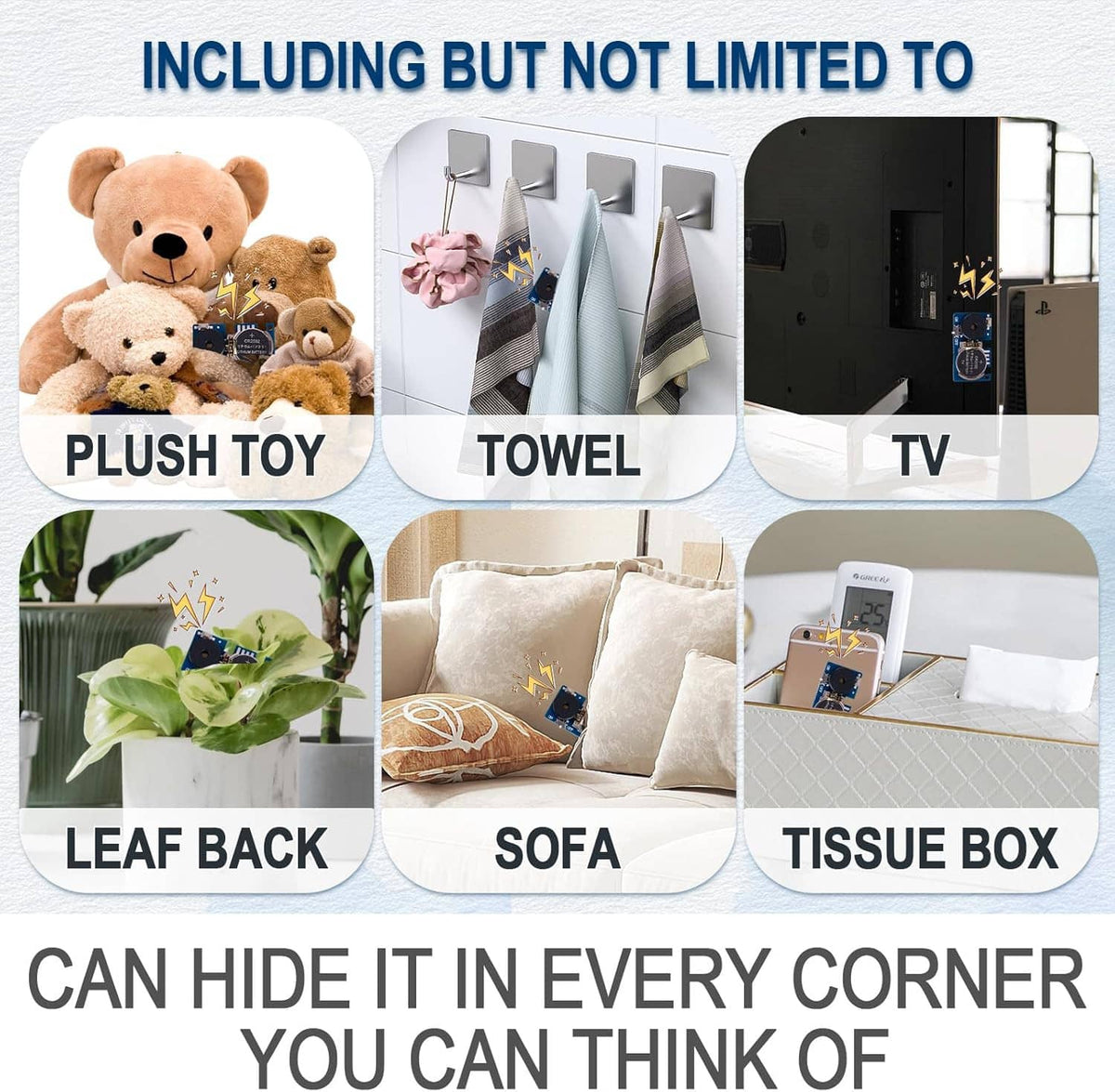 Noise maker kit including small yellow mounting pads for covering corners
