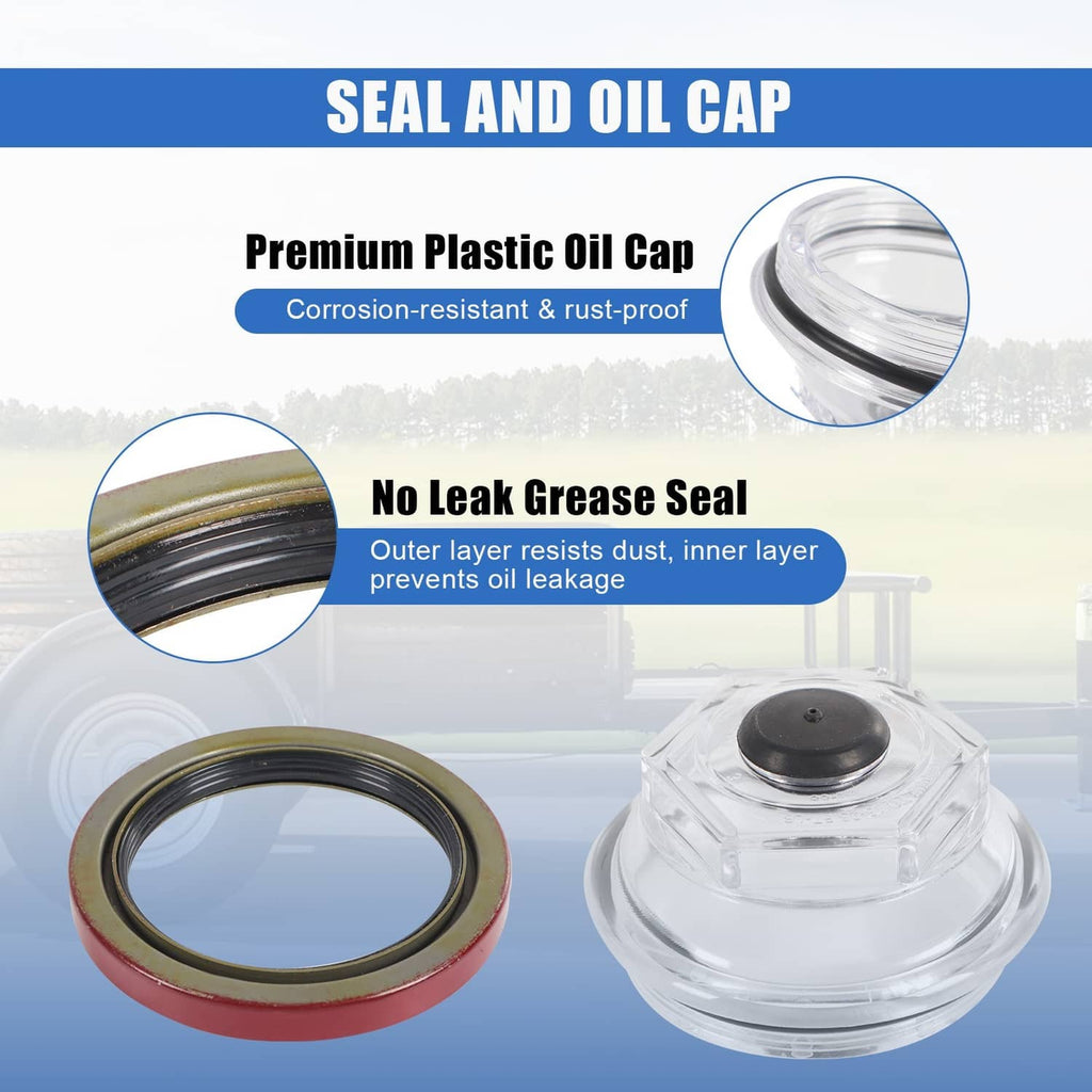 Trailer bearing kit with grease seal and clear plastic oil cap