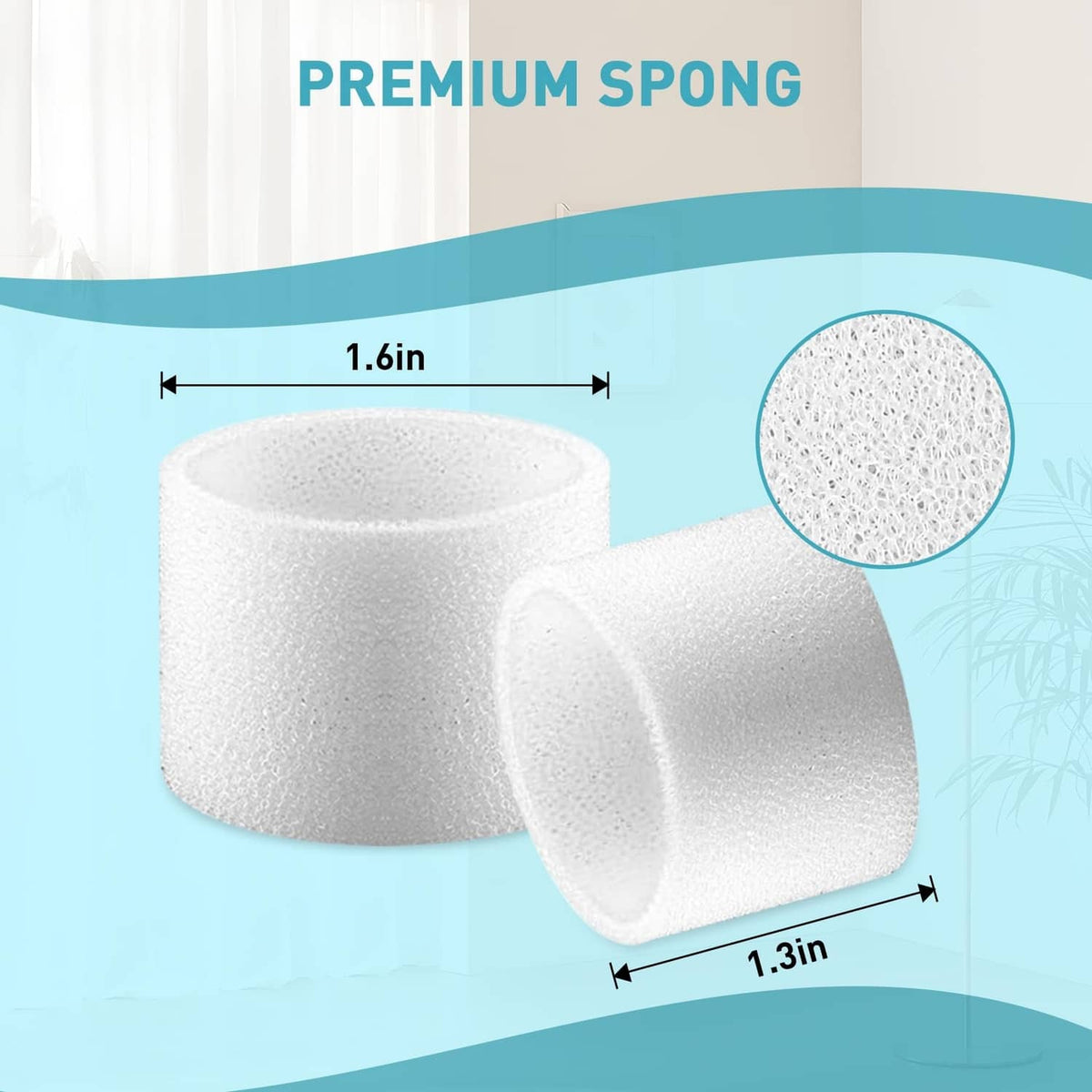 White sponge humidifier filter cartridge, cylindrical foam with curved inlet