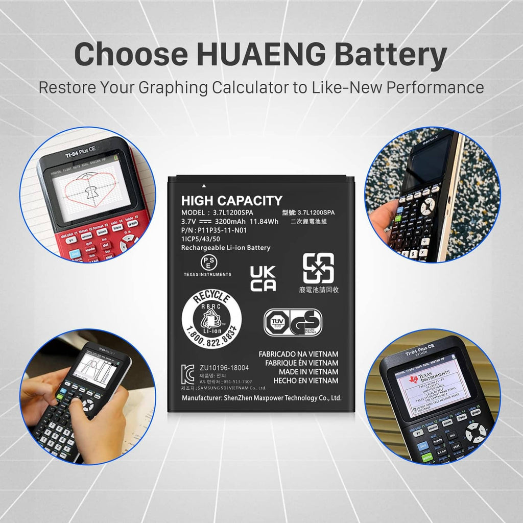 Black rechargeable Li-ion battery for graphing calculator replacement