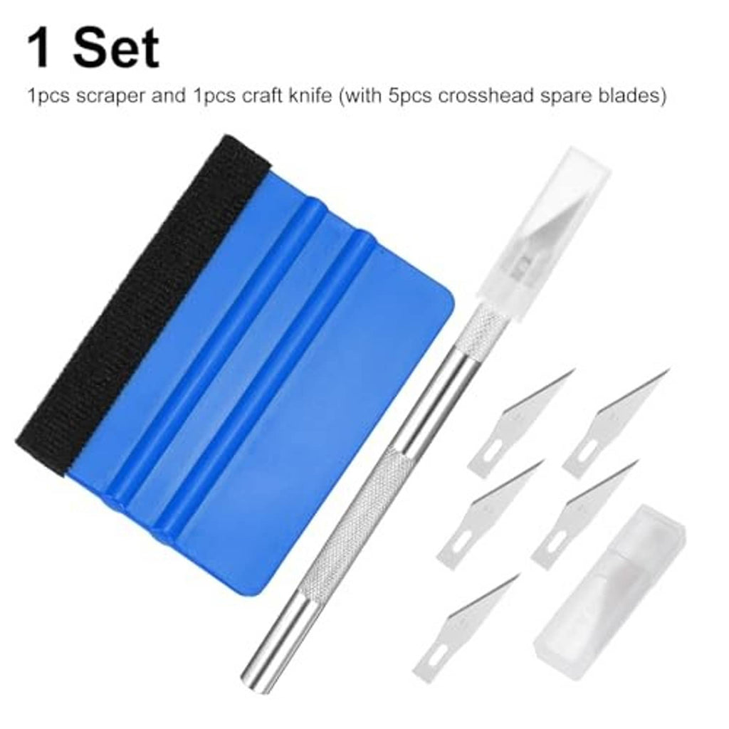 1-set vinyl squeegee and scraper with black felt edge plus spare blades