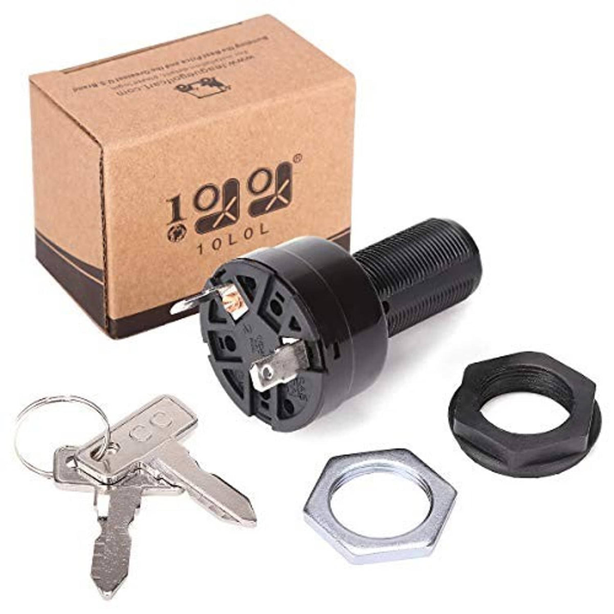 Golf cart ignition starter switch kit with box, 2 keys, hex nut, and rubber ring