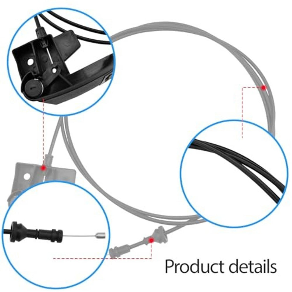 Gray hood latch release cable diagram with handle lever and connector ends