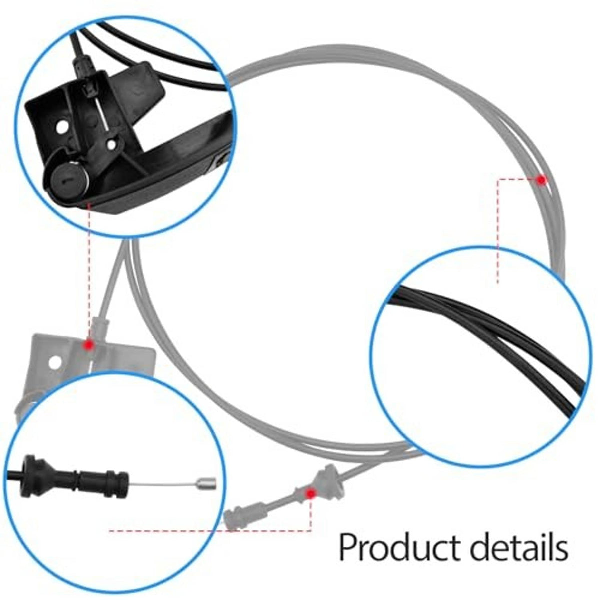Gray hood latch release cable diagram with handle lever and connector ends
