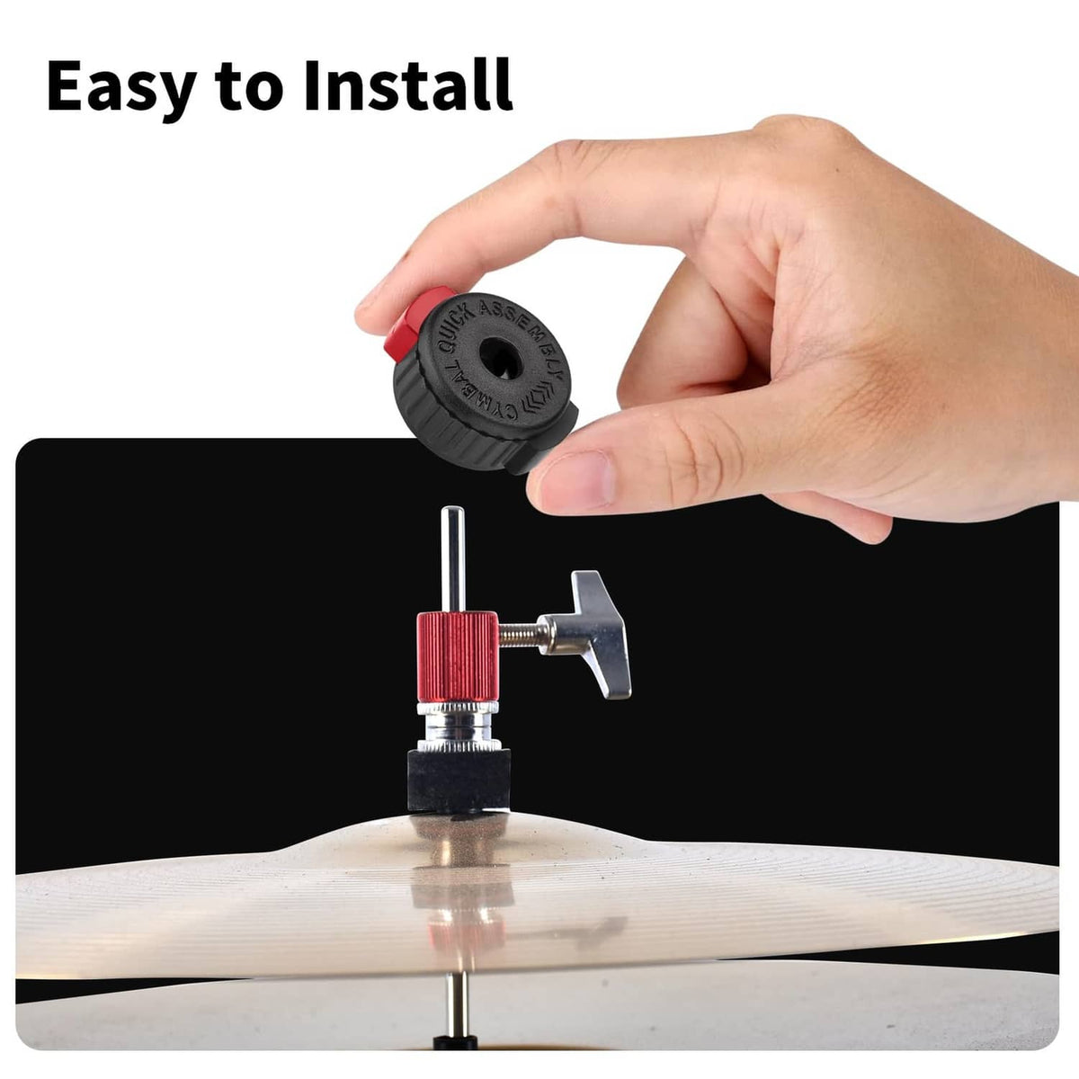 Drum key tightening a hi-hat clutch felt; black foam with red top