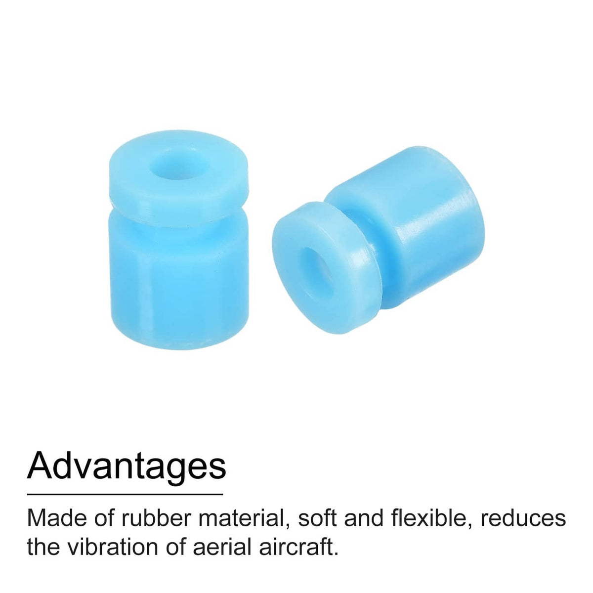 Light blue rubber anti-vibration mounts, cylindrical sleeves with center hole