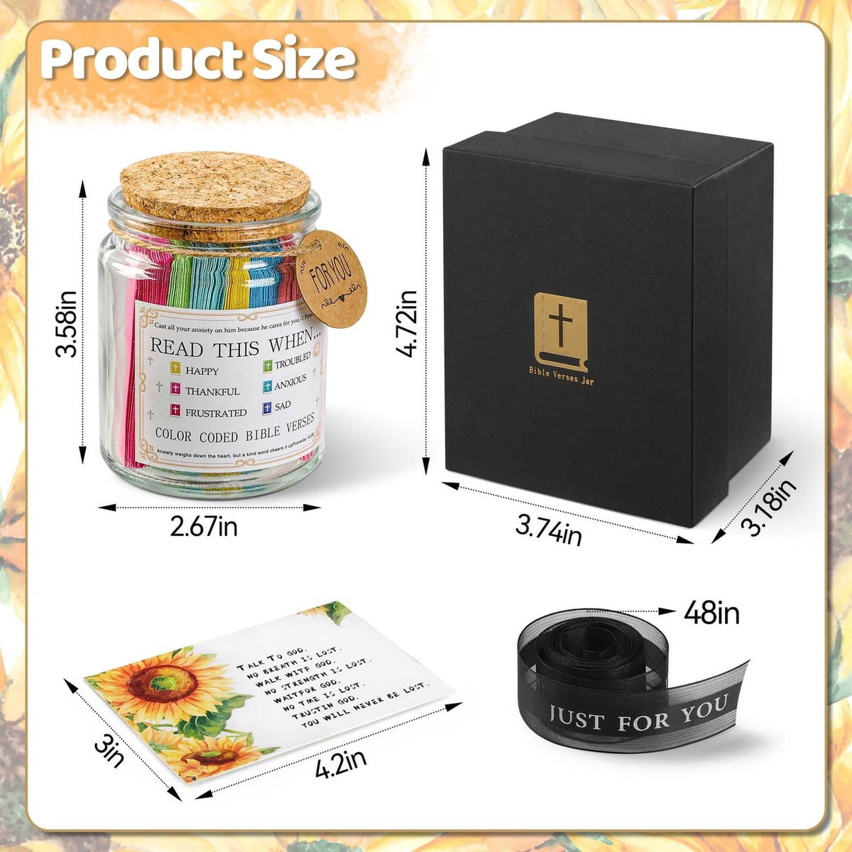 Color-coded verse jar with cork lid and black gift box, with ribbon note cards