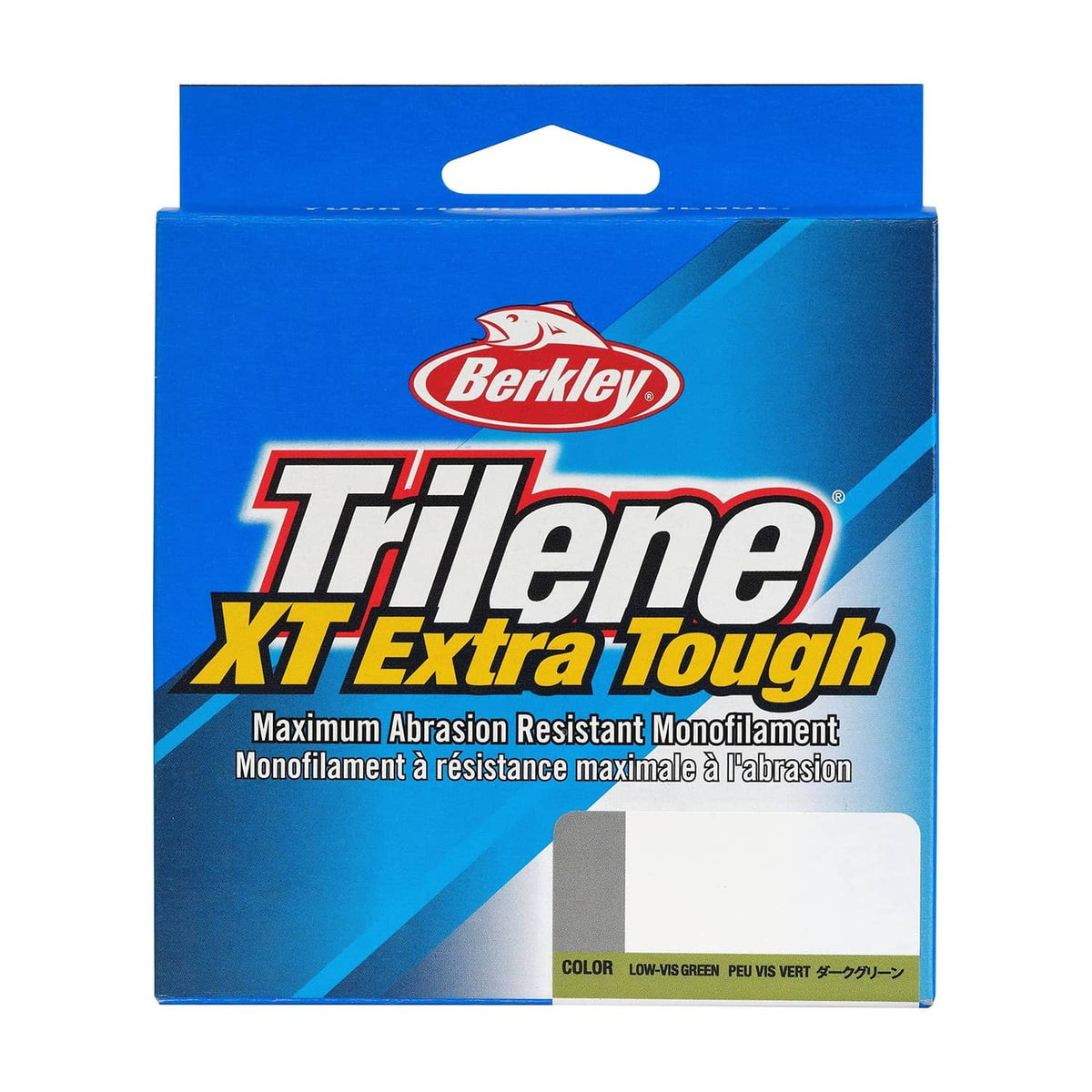 Berkley Trilene XT Extra Tough low-vis green monofilament fishing line box, front label
