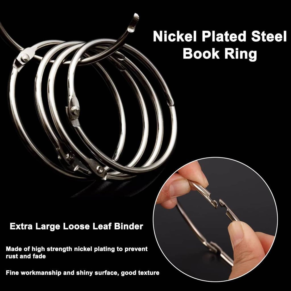 Nickel-plated steel extra-large binder rings, shiny loops with easy open clasp