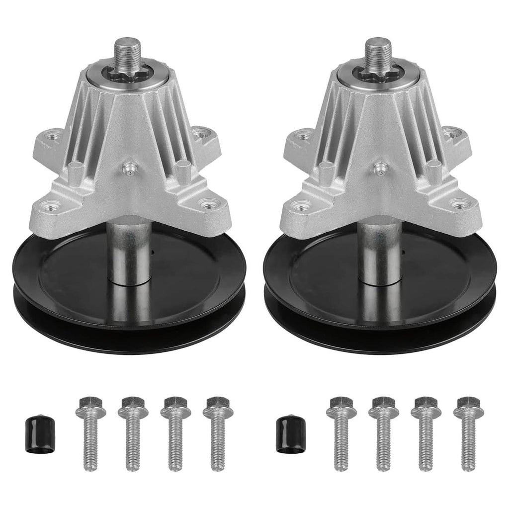 Metal mower spindle assemblies with black base and screw posts, 2-pack with bolts