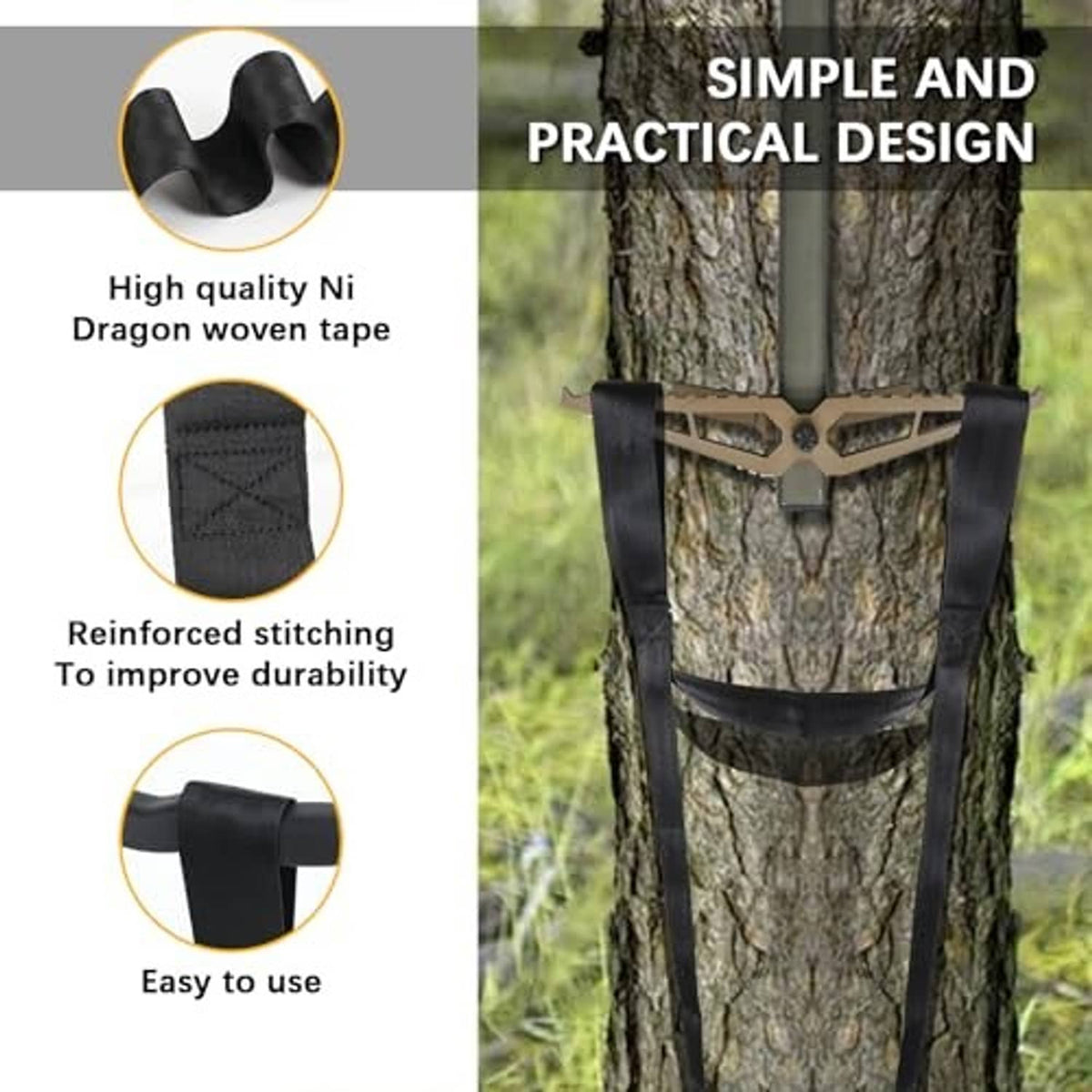 Black 3-step climbing aider with reinforced stitching and padded end sections