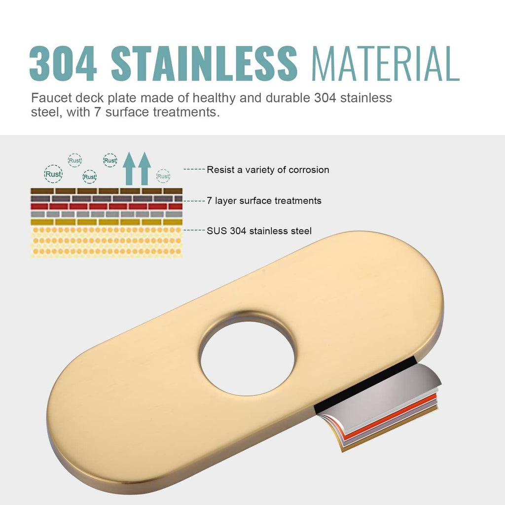 Gold oval deck plate for kitchen faucet hole cover with centered circular opening