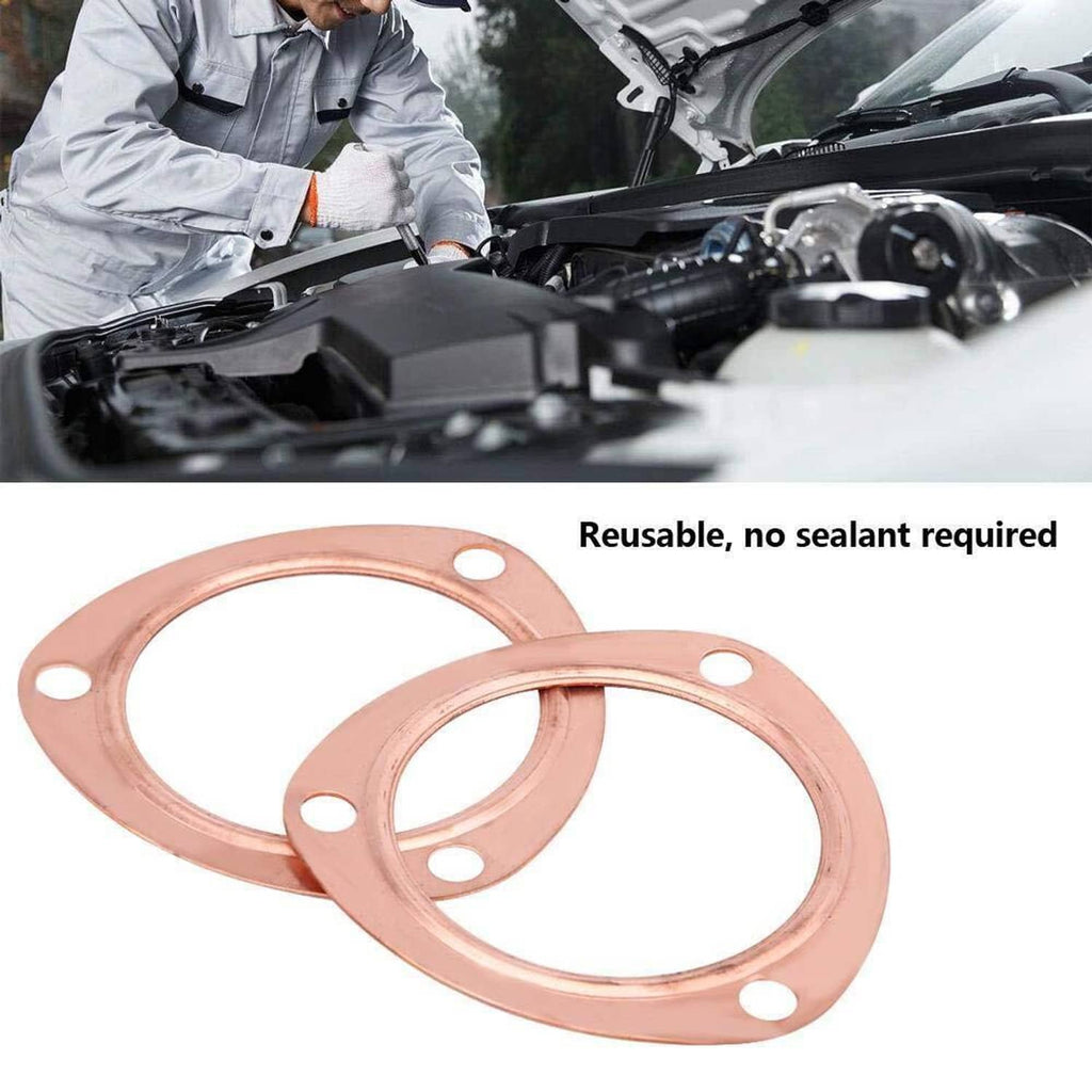 Copper exhaust collector gasket flanges, set of two, round with bolt holes