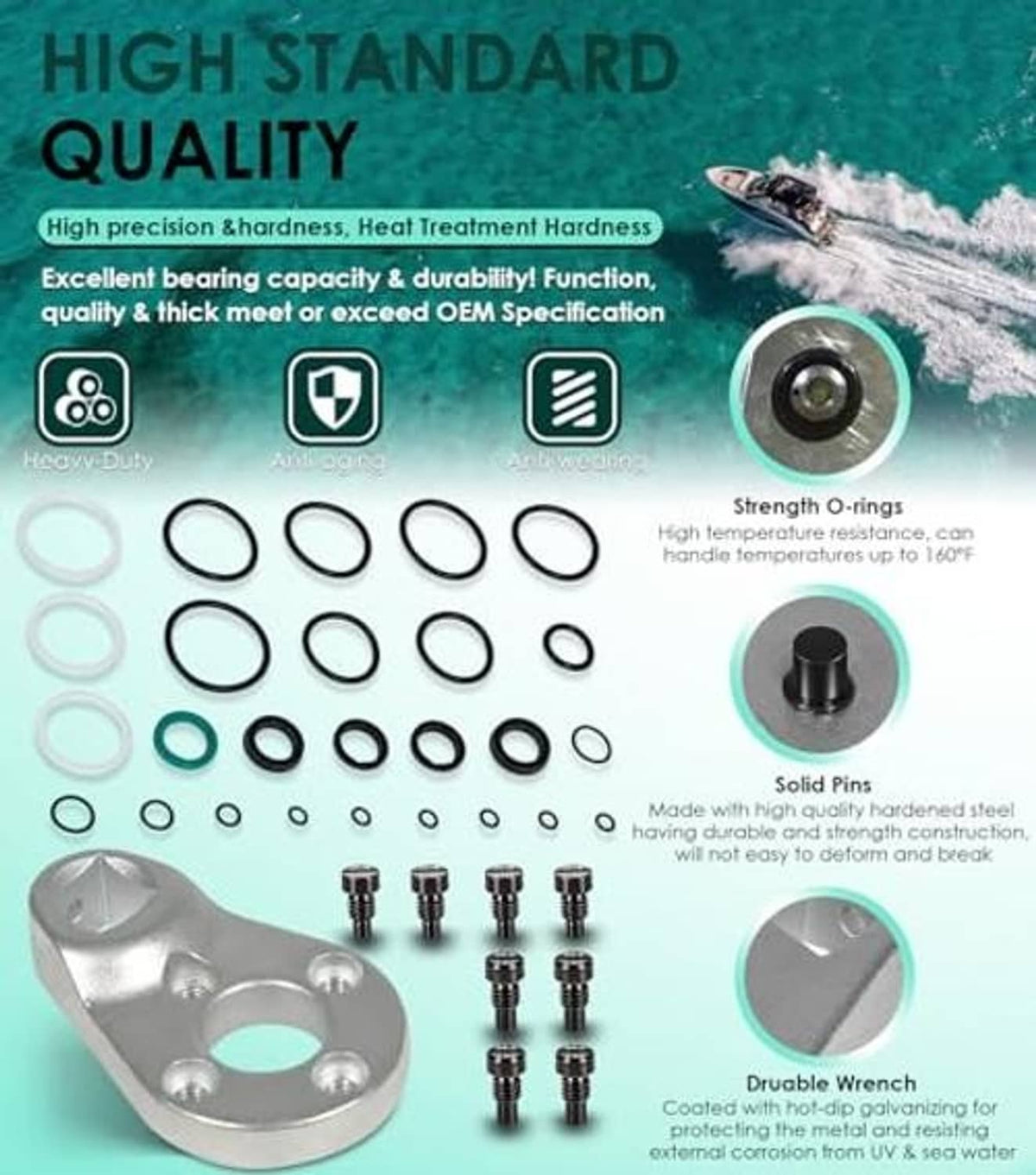 O-ring seal kit with trim tilt pin wrench and solid metal pins