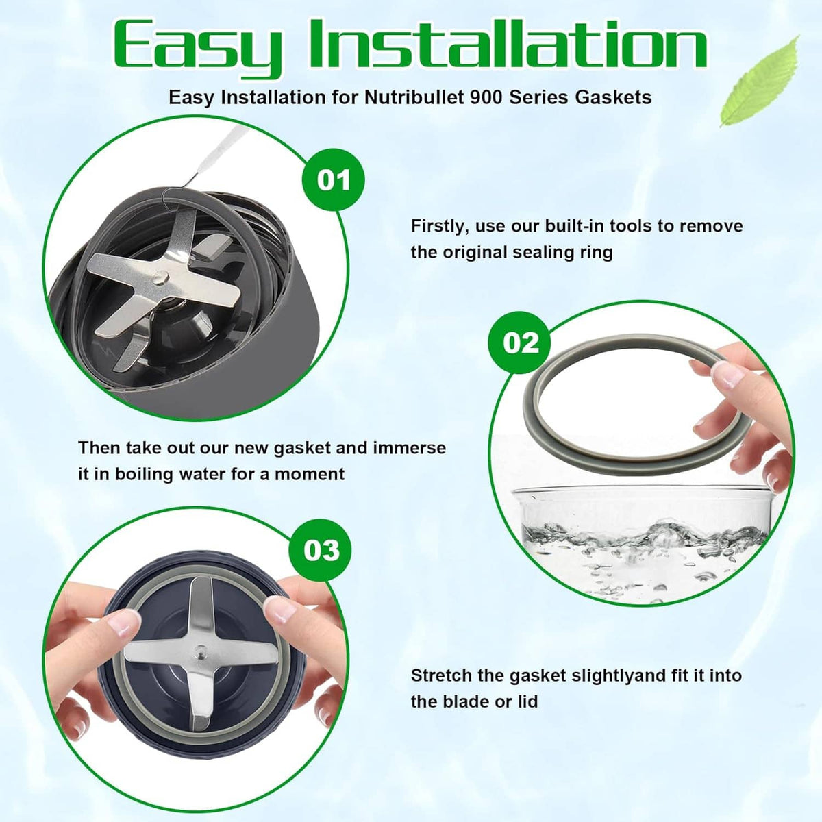 Grey rubber gasket seal ring being installed on blender blade