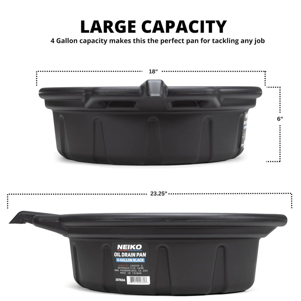 4-gallon black anti-splash drain container with dual handles and molded base